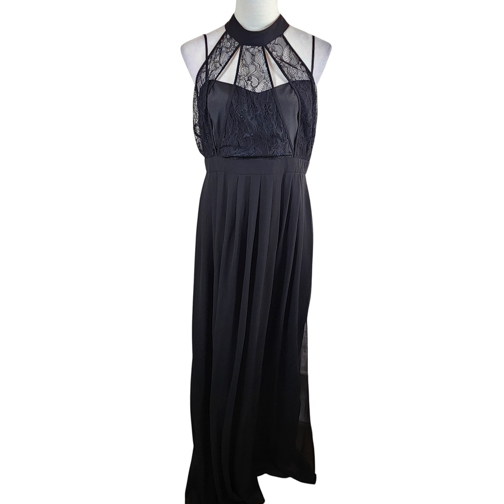 BCBGeneration Womens Black Lace Halter Neck Maxi Gown Dress Size 12 Formal Slit